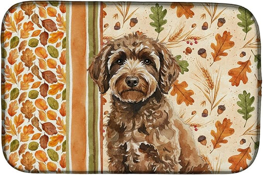 Caroline's Treasures Spanish Water Dog Heirloom Fall Dish Drying Mat Absorbent Dish Drying Mat Pad for Kitchen Counter Dish Drainer Mat for Countertop, 14 x 21", Multicolor