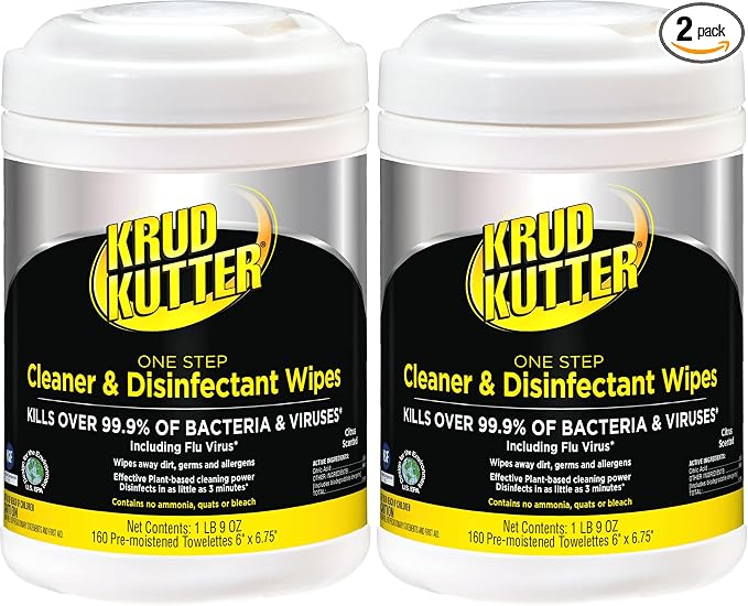 Krud Kutter Pro 367508 One Step Cleaner & Disinfectant Wipes, 160 Wipes (Pack of 2)