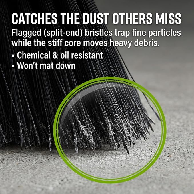 Black Indoor Push Broom Head – Heavy Duty Hardwood Block – Polypropylene Bristles – Deck Scrub Brush – Two Threaded Handle Holes for Better Assist (18")