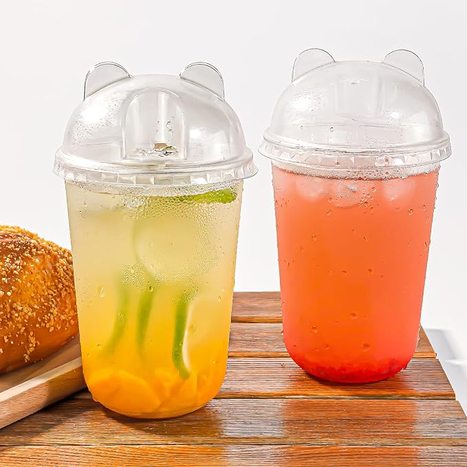 Qsqwsuye 16oz 50 Set Disposable Plastic Cups with Dome Lids and Straws, Clear Iced Coffee Cups with lids, Round Bottom Plastic Cup for Milkshakes Juice Beverages Holiday Party Outdoor Picnic Supplies