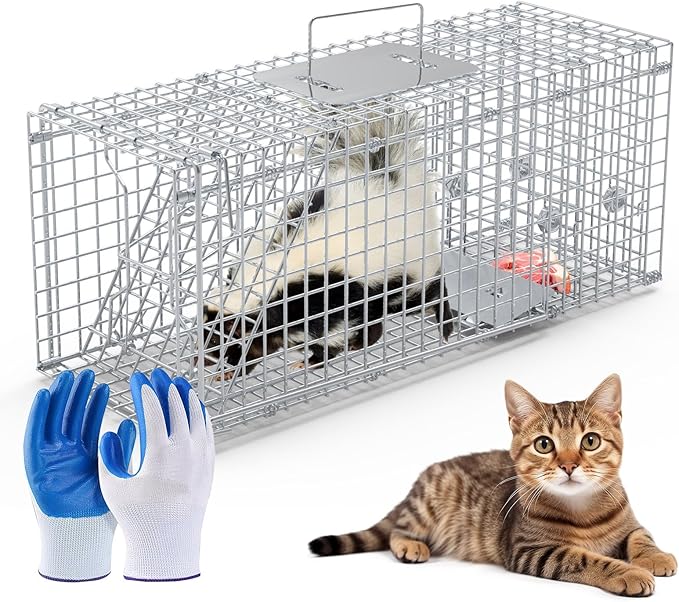 Live Humane Animal Trap Cage Cat Trap Folding Catch and Release for Raccoons Opossums Skunks Feral Cats Squirrels Rabbit 25.59Inch