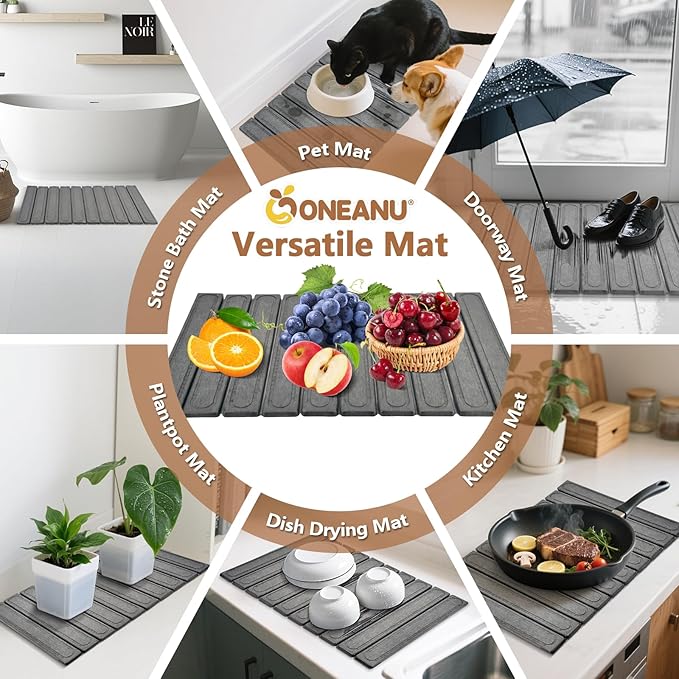 Stone Drying Mat for Kitchen Counter, Fast Dry Dish Drying Mats,Quick Dry Absorbent Collapsible Diatomaceous Earth Bath Mats, Large Stone Bath Mat for Kitchen Dishes Bottles Cups Bathroom