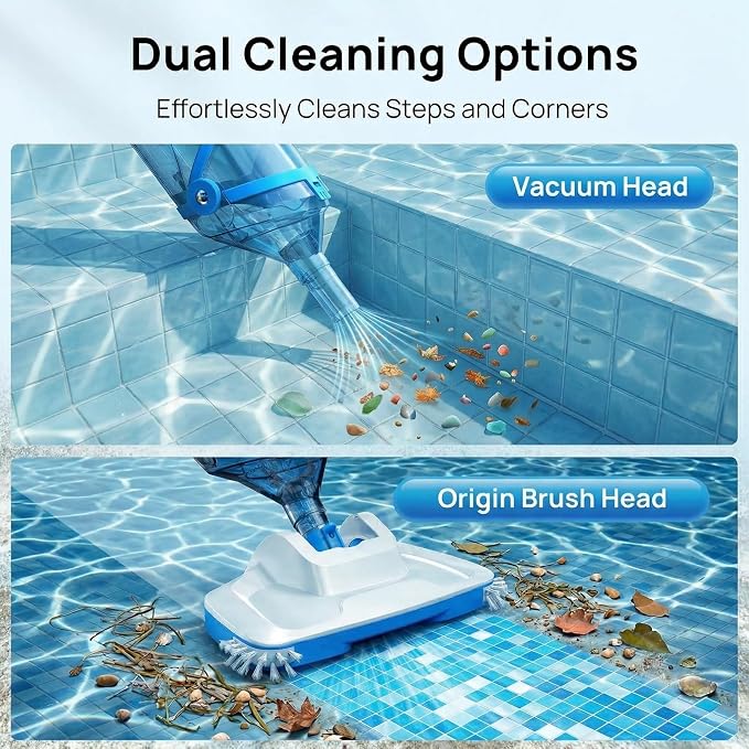 Pool Vacuum for Above Ground Pools & Inground Pools, 2026 Update for Motor, Consciot Rechargeable Handheld Cleaner with Telescopic Pole, 18.5 GPM Suction, 13.4" Head, 60-Min Runtime