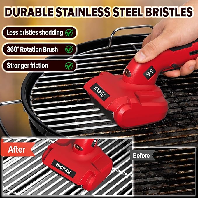 Electric Grill Brush and Ice Scraper Brush, BBQ Grill Brush for Outdoor Grill with LED Light, Rechargeable Bristle Stainless Steel Grill Cleaning Brush