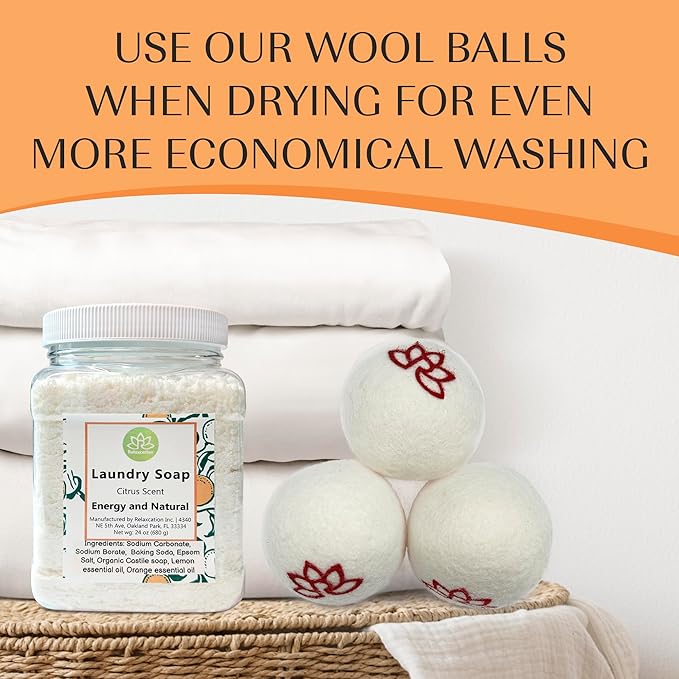 Natural Laundry Detergent Soap | Hypoallergenic Deep Cleaning Washing Powder | Eco-Friendly, Safe, and Effective BORAX, SODA ASH, EPSOM SALT, BAKING SODA and CASTILE SOAP (65 Loads) (Citrus)