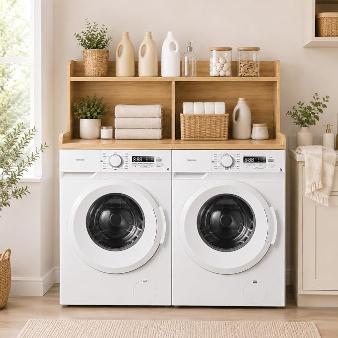 Royxen Laundry Countertop with 20“ Shelf Universal Fit, Washer and Dryer Countertop with Storage Space, Oak