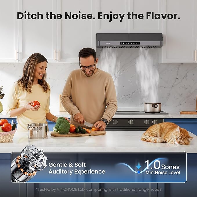 VIKIO HOME Range Hood 36 Inch Under Cabinet, Black Stainless Steel Range Hood With 980 CFM, Three-Speed Gesture & Touch Control, Kitchen Hood With Widened Filter Baffle,Easy Clean Coating,G10 Light