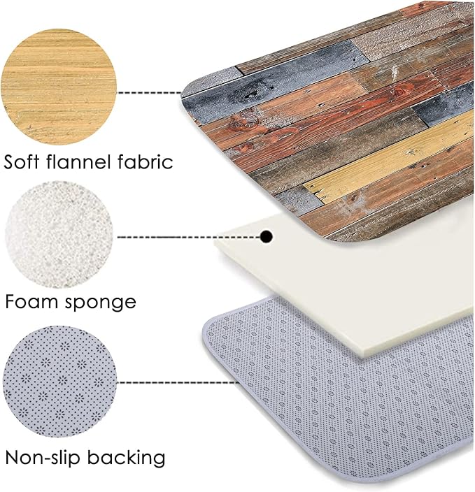 WODEJIA Flannel Mat Non Slip Bedside and Living Room,Clearance MatS Absorbent Moisture Dust Forlaundry Room,Bath Rugs Sponge Foam Soft for Bathroom and KitchenRustic Old Wooden Board 59 x 24 Inches