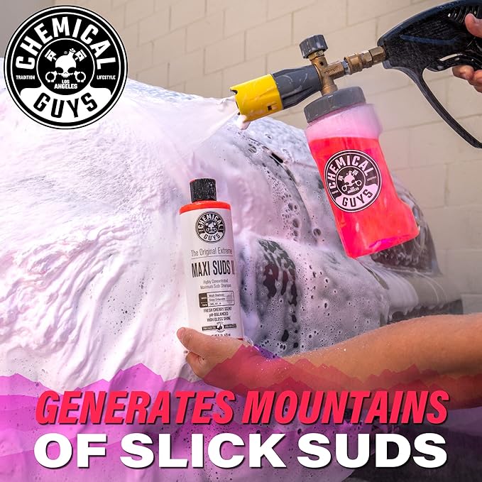 Chemical Guys CWS_101_64M Car Wash Starter Bundle - Maxi-Suds II Foaming Car Wash Soap, 64 oz (Half Gallon), Cherry Scent + Green Chenille Wash Mitt (2 Items) Works on Cars, Trucks, SUVs, RVs & More