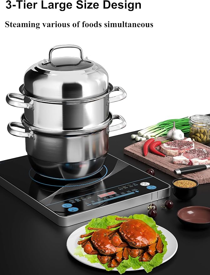 VENTION 3 Tier Induction Steamer Pot for Cooking, 11.9 Inch(30cm), 9.7 Qt | Stainless Steel Steamer for Cooking Tamales, Large Steam Pot for Dumplings and Vegetables