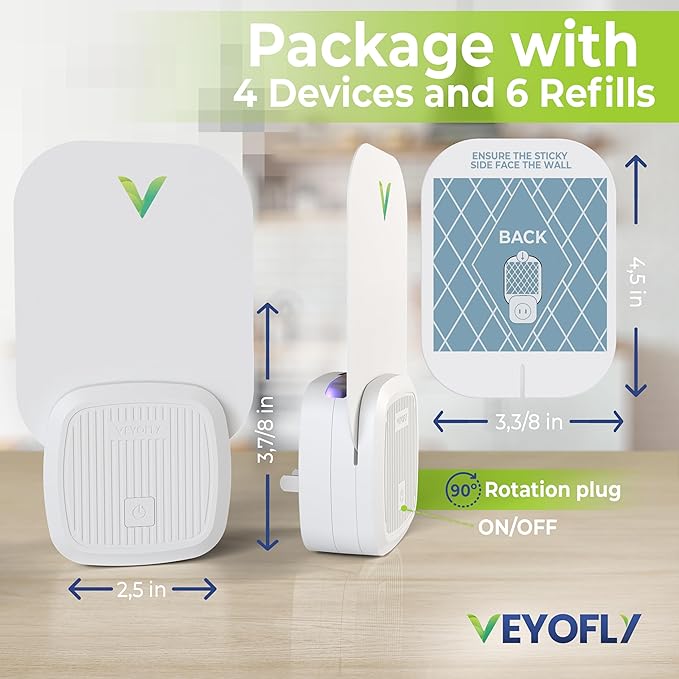 VEYOFLY Fly Catcher Indoor, Fly Trap, (4 Device + 6 Refills) Fruit Fly Traps for Indoors, Gnat Traps for House Indoor, Bug Killer, Fly Trap, Plug in Light Flying Insect Trap