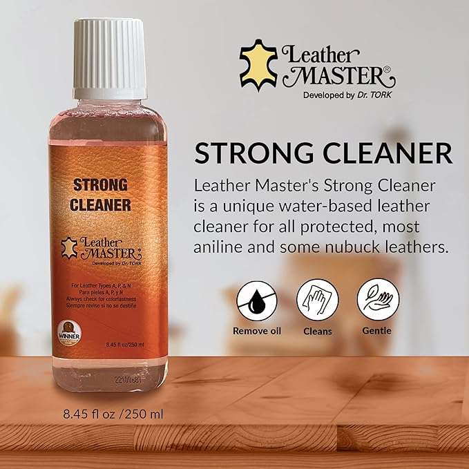 Leather Master Strong Leather Care Bundle - 250 ml Exceptional Leather Care Stain Remover, Protector and Polish Kit. Made to Clean Leather Accessories, Auto Detailing, Furniture, Handbags and Shoes