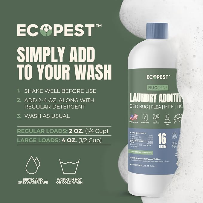 BugOut! Laundry Additive – Natural Detergent Booster for Bed Bug, Mite, Flea, Tick & Carpet Beetle Treatment | Plant-Based Killer, Made with Fabric-Safe Soap | Works in Hot and Cold Wash (1 Gallon)