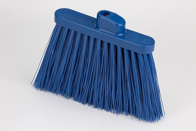 SPARTA 41083EC14 Plastic Color Coded Broom, Unflagged Bristles, Long Broom With Angled Head For Small Debris Cleaning, 56 Inches, Blue, (Pack of 12)