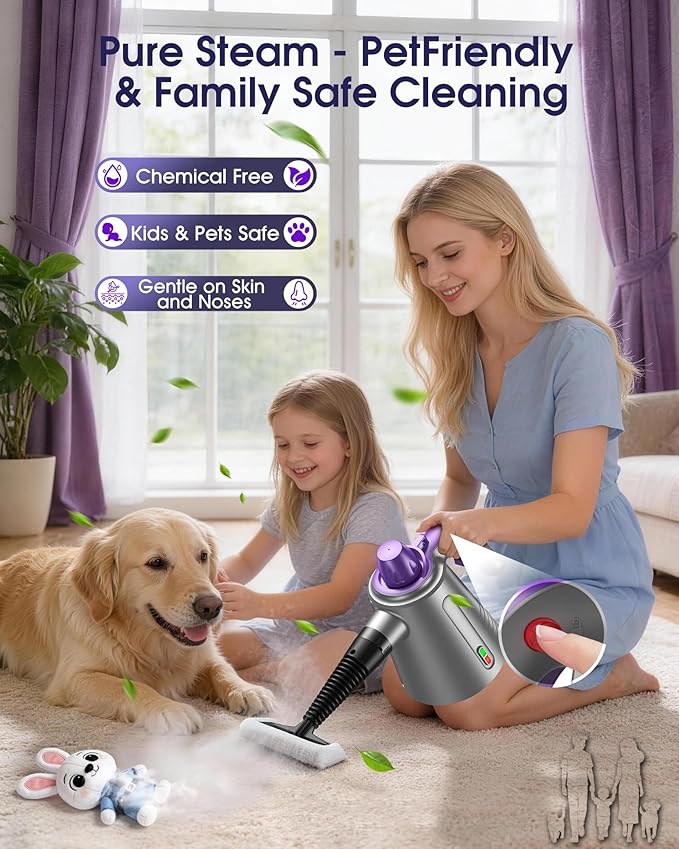 Handheld Steam Cleaner for Home, Pressurized Multi Purpose Steamer for Cleaning Upholstery Bed Furniture Couch Carpet Car with 14 Accessories & Safety Lock, Small Solution Tank for Grease