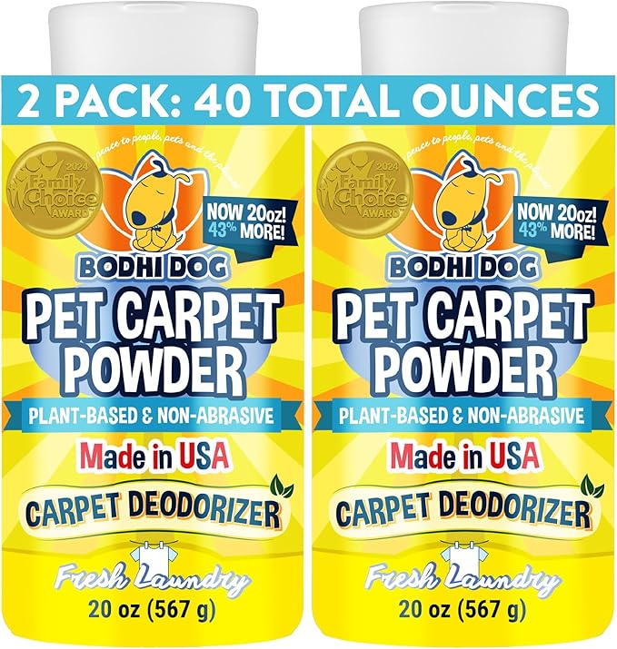 Bodhi Dog Natural Carpet Deodorizer Powder - Dry Pet Smell Eliminator & Urine Odor Remover - Loosens Fur & Dirt - Plant-Based Room Freshener for Vacuuming Home with Pets -Fresh Laundry (Pack of 2)