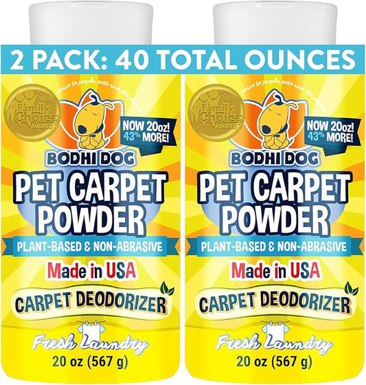 Bodhi Dog Natural Carpet Deodorizer Powder - Dry Pet Smell Eliminator & Urine Odor Remover - Loosens Fur & Dirt - Plant-Based Room Freshener for Vacuuming Home with Pets -Fresh Laundry (Pack of 2)