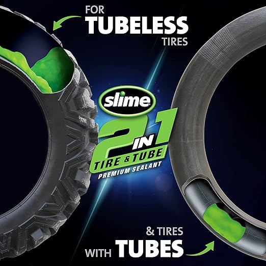 Slime 10194 2-in-1 Tire & Tube Sealant Puncture Repair Sealant, Premium, Prevent and Repair, Suitable for All Off-Highway Tires and Tubes, Non-Toxic, Eco-Friendly, 32 oz Bottle