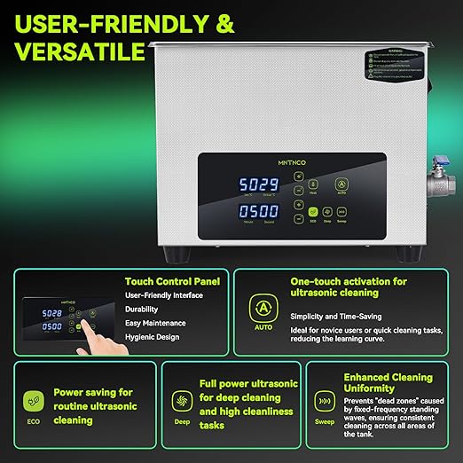 Ultrasonic Cleaner, One-Touch Cleaning,Heating, Deep Mode, ECO Energy-Saving Ultrasonic Cleaning Machine Excellent for Labs,Carburetor,Jewelry,Dentures,Automotive & Industrial Parts. (15L)