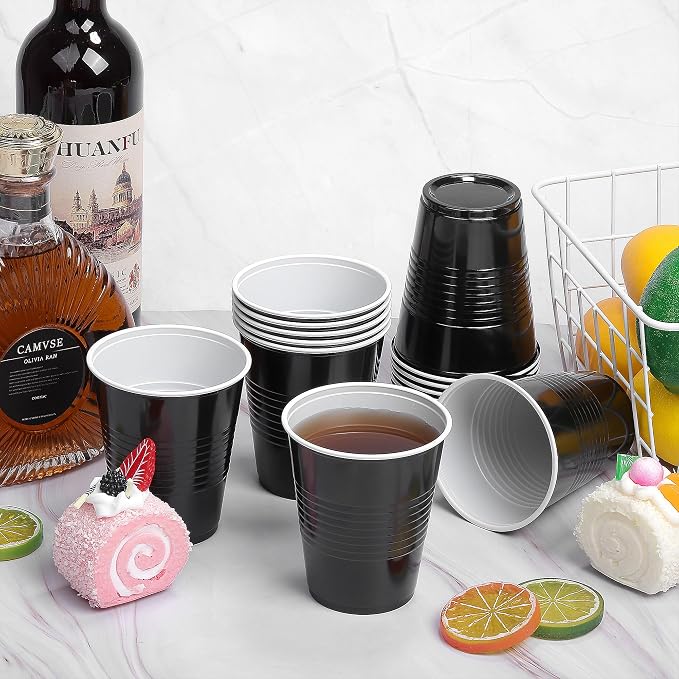 Kochorie 50 Pack Black Disposable Plastic Cups 12 Ounce Drinking Party Cups Bulk Party Cups for Wedding Birthday Graduation Christmas Parties, Picnics Events