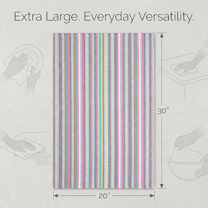 Urban Villa Kitchen Towels 100% Cotton Dish Towels for Kitchen(Set of 6)20”x30” Dish Cloths Highly Absorbent Kitchen Linen Set with Hanging Loop Perfect for Drying Dishes Cleaning Towels-Blue Stripes