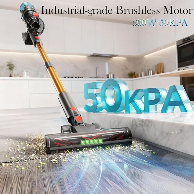 Cordless Vacuum Cleaner, Handheld Vacuum Cordless Rechargeable, Stick Vacuum Cordless for Hardwood Floors, Vacuum Cleaner Pet Hair, Upright Vacuum Cleaners, 600W 50Kpa, Portable Vacuum for Home