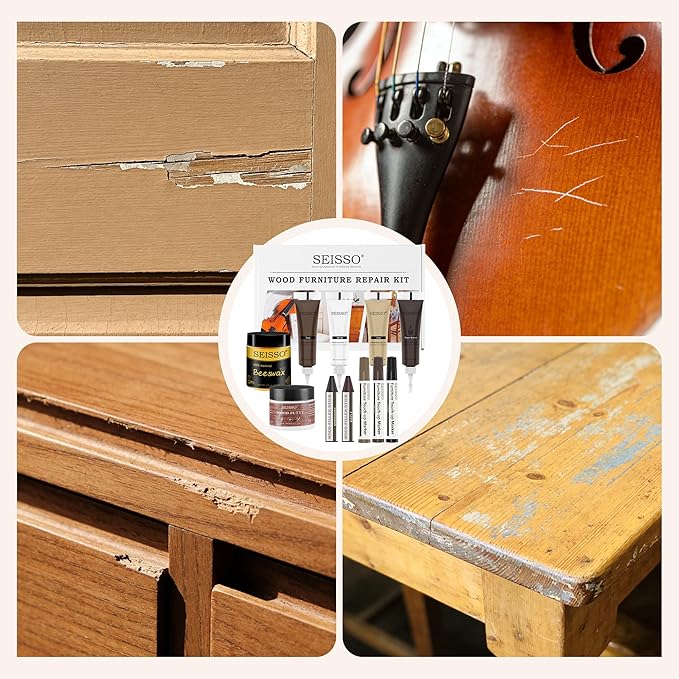 SEISSO Wood Furniture Repair Kit, 12 Colors Wood Fillers, 8 Colors Touch Up Markers&Wax Sticks, Wood Putty with Beeswax, Wood Repairing Kit of Stains, Scratches, Holes, Cracks(36 PCs)