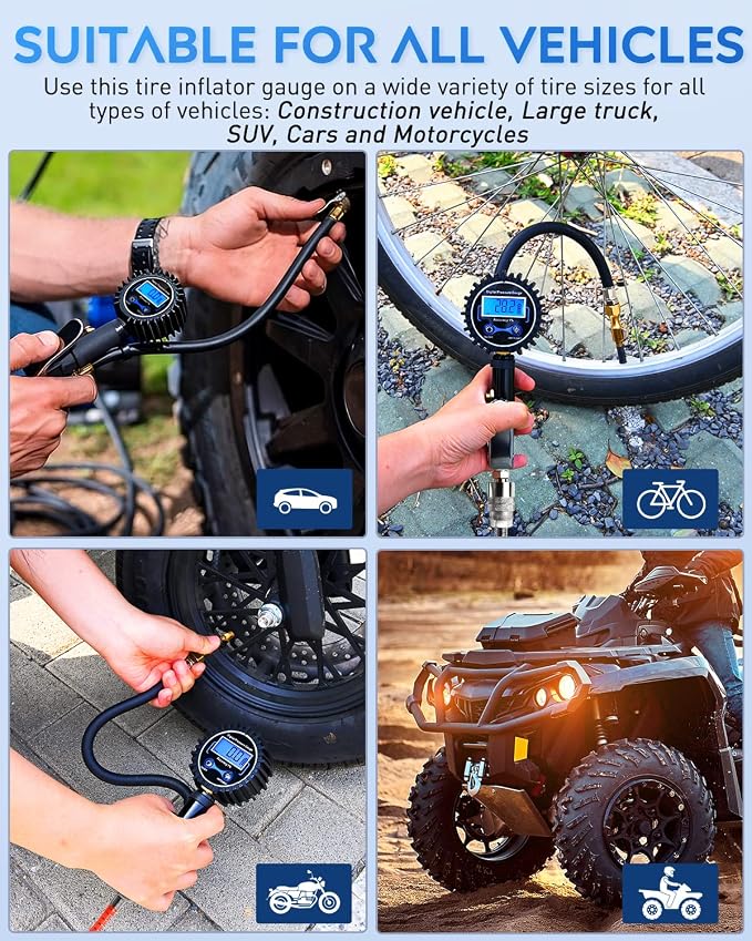 Nilight Digital Tire Inflator Deflator with Pressure Gauge 250 PSI Heavy Duty Air Chuck Compressor Attachments with Rubber Hose & Quick Connect Coupler 0.1 Display Resolution for Car Truck SUV RV