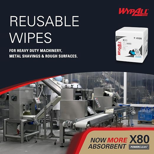 WypAll PowerClean X80 Cloths Heavy Duty Wipes (41026), Quarterfold, Extended Use Towels, White (4 Packs of 50 Sheets, 200 Sheet Total)