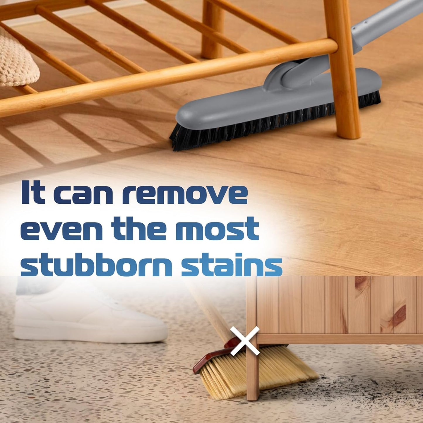 DSV Standard Grout Scrub Brush with Long Handle, 50'' Tile Grout Scrubber, V-Shape Crevice Cleaning Brush for Hard to Reach Areas, 180° Rotation Grout Cleaner for Tile Floors, Baseboards and Corners