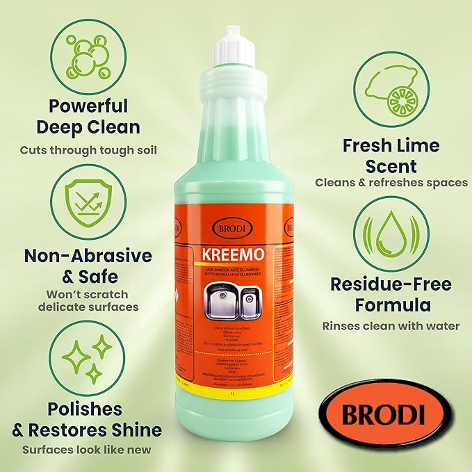 Kreemo Multi-Surface Cream Cleaner – Cuts Grease, Scuff Marks & Hard Water Stains, Leaves Bright Lustrous Finish, Safe for Stainless Steel, Brass, Porcelain & Ceramic (Pack of 1)