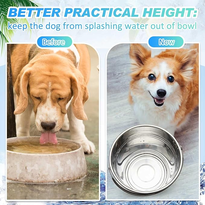 Hicarer 6 Pcs 2.1 Quart Stainless Steel Dog Water Bucket, Heavy Duty Stainless Steel Easy Clean Bucket Water Pails for Dogs Pets, for Kennels Farms Fences Cages Home