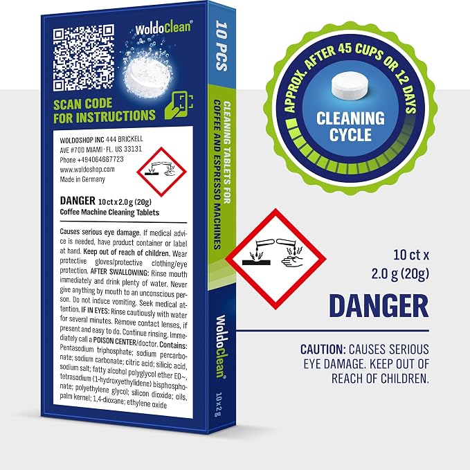 WoldoClean Cleaning Tablets for Fully Automatic Coffee Machines 10x 2g - Compatible with Breville, DeLonghi, Jura, Philips, Miele & Gaggia