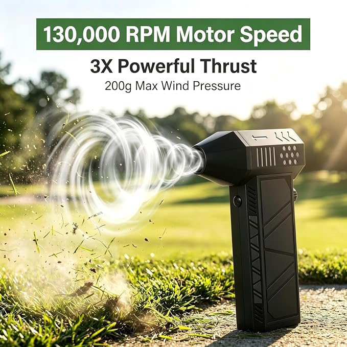 Air Caddy Golf Blower, Compressed Air Duster, Portable Electric Air Duster | 130000RPM Super Power Air Duster, 10 different cleaning brushes, Suitable for Keyboard Car Home Outdoor Cleaning
