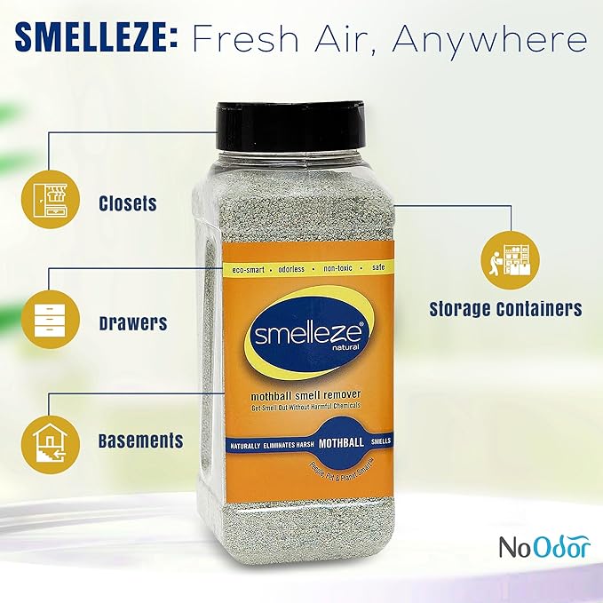 SMELLEZE Natural Mothball Smell Remover Deodorizer: 2 lb. Granules Gets Mothball Fumes & Odor Out