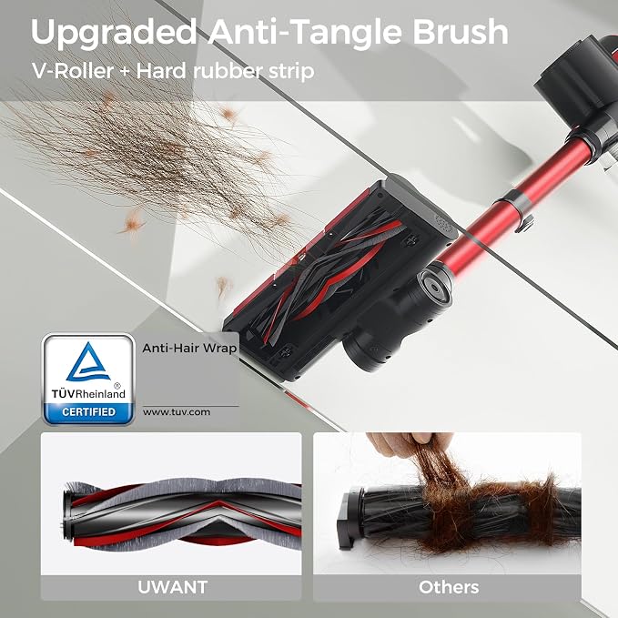 uwant Cordless Vacuum Cleaner 35Kpa Powerful Suction Wide Green Headlight Vacuum Cleaner for Home Pet Hair Anti-Tangle HEPA Lightweight Handheld Vacuum for Set of 1 Carpet Hard Floors
