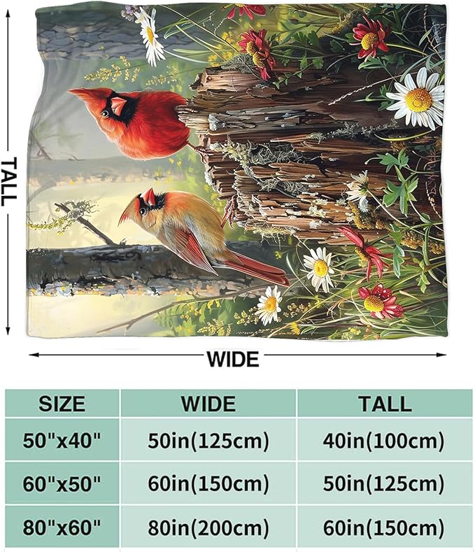 Tijuboni Cardinal Bird Throw Blanket Cardinal Gifts for Girls Boys Women Men Kids Adults Soft Flannel Fleece Blanket for Couch Sofa Bed Home Decor 50"x60"