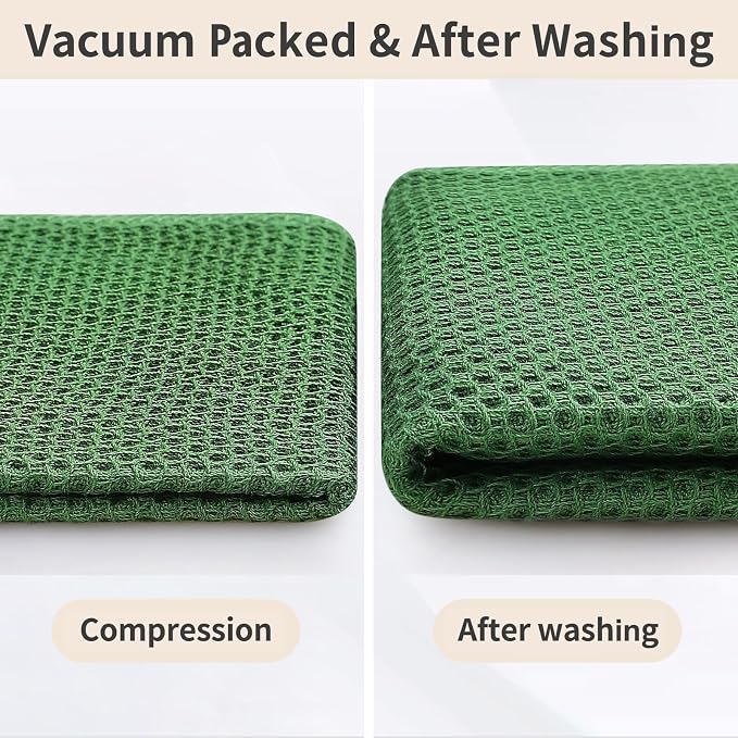 Homaxy 100% Cotton Kitchen Towels and Dishcloths Set, 12 x 12 Inches and 13 x 28 Inches, Set of 12 Bulk Kitchen Towels Set, Ultra Soft Absorbent Dish Cloths for Washing Dishes, Grass Green