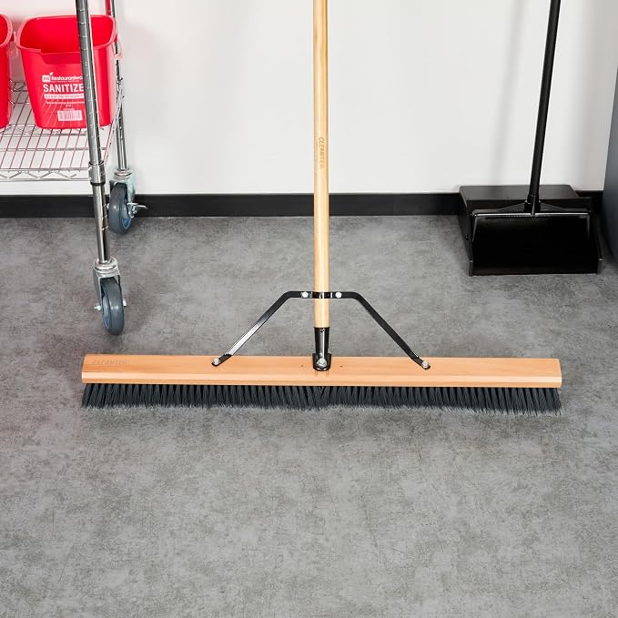 Restaurantware-BROOM HEAD ONLY: Clean Tek Professional 36-Inch Broom Head, 1 Heavy-Duty Push Cleaning Tool - Handle And Brace Sold Separately, Medium Plastic Bristles, Wooden, Commercial Use