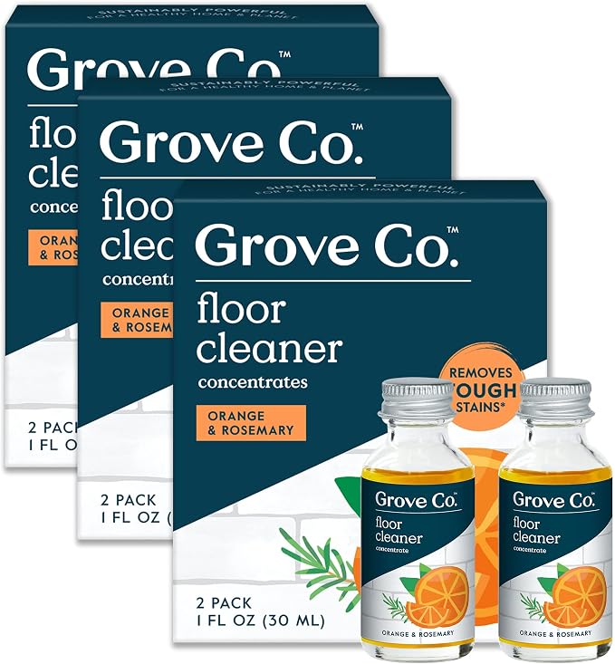 Grove Co. Floor Cleaner, 6 x 1 fl oz (Pack of 6), Orange & Rosemary | Chlorine Free; Ammonia Free; No Plastic Waste; Plant-Based; Removes Stains; Natural Fragrance; No Harsh Chemicals