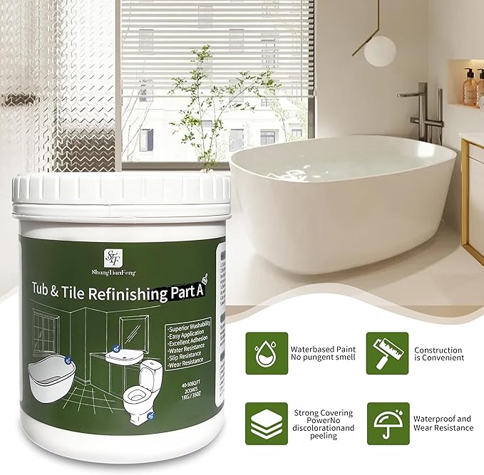 Grey Ceramic Tile Paint Bathtub Sink Paint Refinishing Kit (100-120sq.ft), Easy of Use Tub Resurfacing Bathroom Sink Tub Kitchen Countertop, Low Odor No Toxic 32Oz