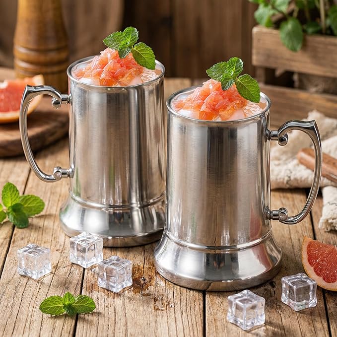 Goaste 2 Packs Tankard Style Beer Mugs, 20 OZ Double Walled Stainless Steel Beer Stein, Heat Insulated Coffee Mug Tumblers with Big Grip Handle for Hot or Cold Beverages, Milk, Tea, Bar Drinkaware