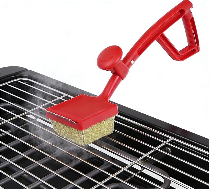 GASPRO Grill Brush Bristle Free for Outdoor Grill, BBQ Grill Cleaning Brush with Replaceable Scrub Sponge Head & Scraper, Ergonomic Handle, Safe for Stainless Steel, Cast Iron & Porcelain Grate