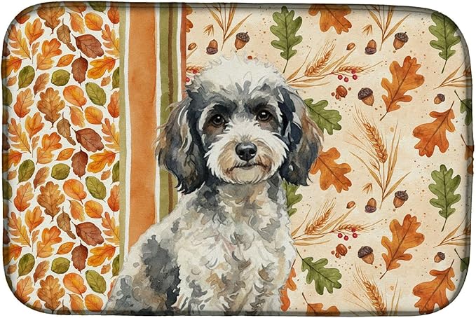 Caroline's Treasures Toy Parti Poodle Heirloom Fall Dish Drying Mat Absorbent Dish Drying Mat Pad for Kitchen Counter Dish Drainer Mat for Countertop, 14 x 21", Multicolor