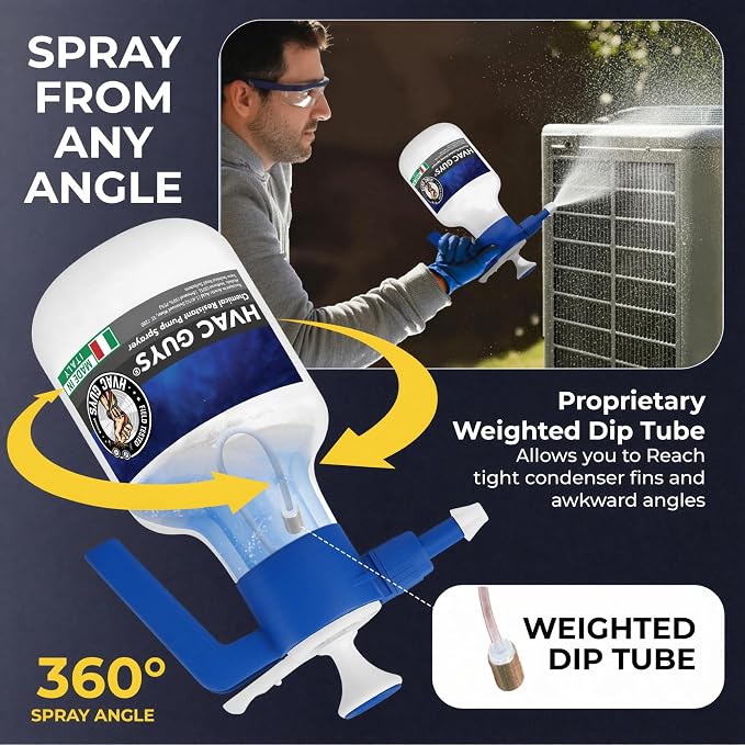 HVAC Guys Coil Cleaner Pump Sprayer | Handheld Chemical Pump Sprayer with 360° Spray Angle | Adjustable Nozzle, EPDM Seals | 48 oz Capacity