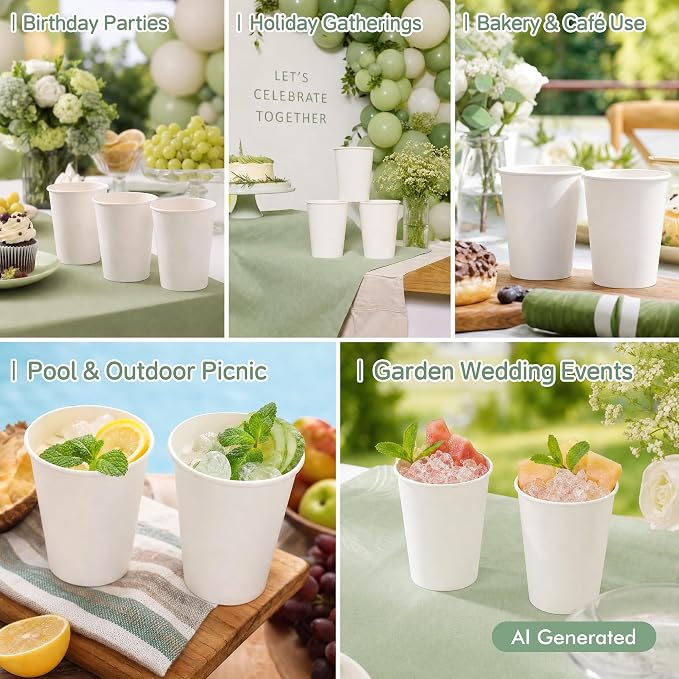 Coffee Cups 8 oz 400 Pack, Disposable Paper Cups 8 oz, White Paper Hot Coffee Cups Suitable for Party, Picnic, Travel, and Events
