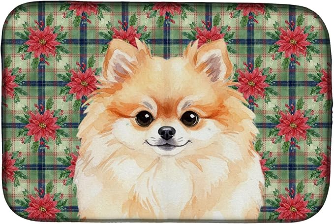 Caroline's Treasures Pomeranian Christmas PoinsettIas Dish Drying Mat Absorbent Dish Drying Mat Pad for Kitchen Counter Dish Drainer Mat for Countertop, 14 x 21", Multicolor
