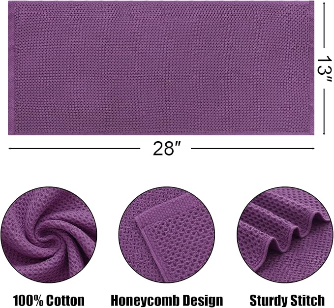 Kitinjoy 100% Cotton Waffle Weave Kitchen Hand Towels (13 X 28 Inches, Violet), 8-Pack Super Soft and Absorbent Dish Towel for Drying Dishes