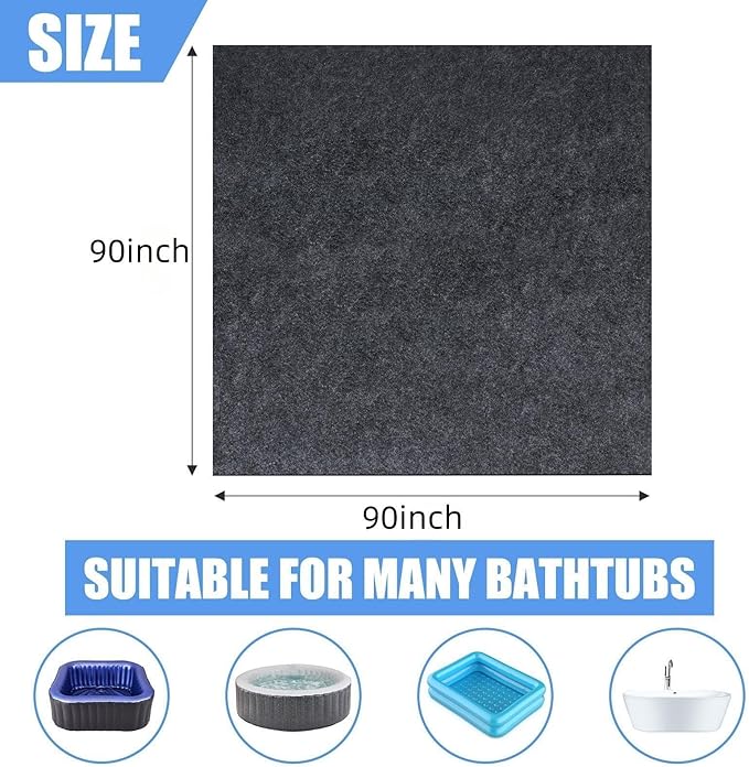 90 * 90 inch Hot Tub Pad, Inflatable Hot Tub Mat - Outdoor/Indoor, Waterproof Slip-Proof Backing, Absorbent Spa Pool Ground Base Flooring Protector