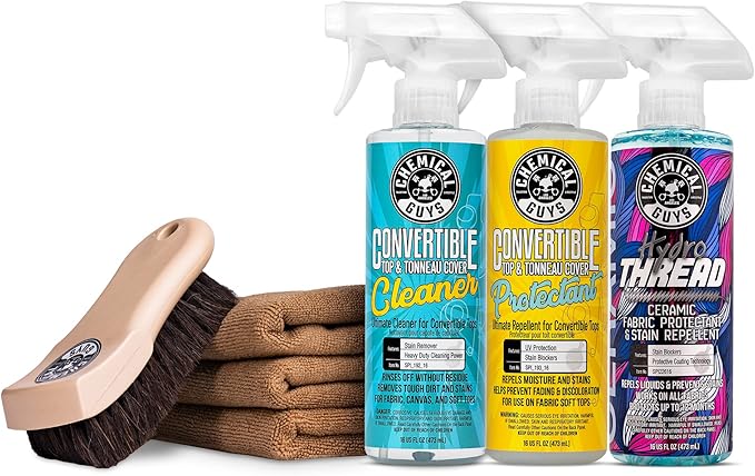 Chemical Guys HOL_995 Ultimate Convertible Top Care Kit, Long Bristle Horse Hair, 3 Workhorse Microfiber Towels & SPI22616 HydroThread Ceramic Fabric Protectant & Stain Repellent, 16 fl oz (7 Items)